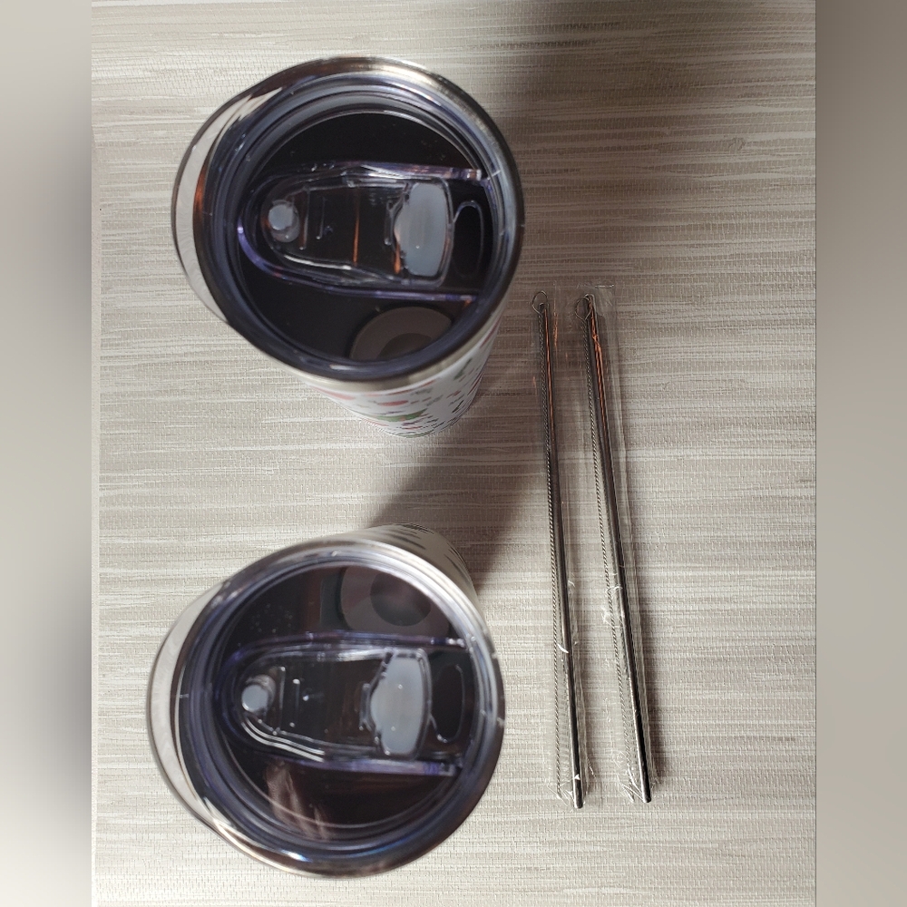 20oz Insulated Trumblers With Straws Set Of 2 Christmas Holidays Tumbler - Picture 4 of 5